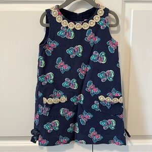 Lilly Pulitzer shift dress girls size 5 navy I’ve got butterflies preppy